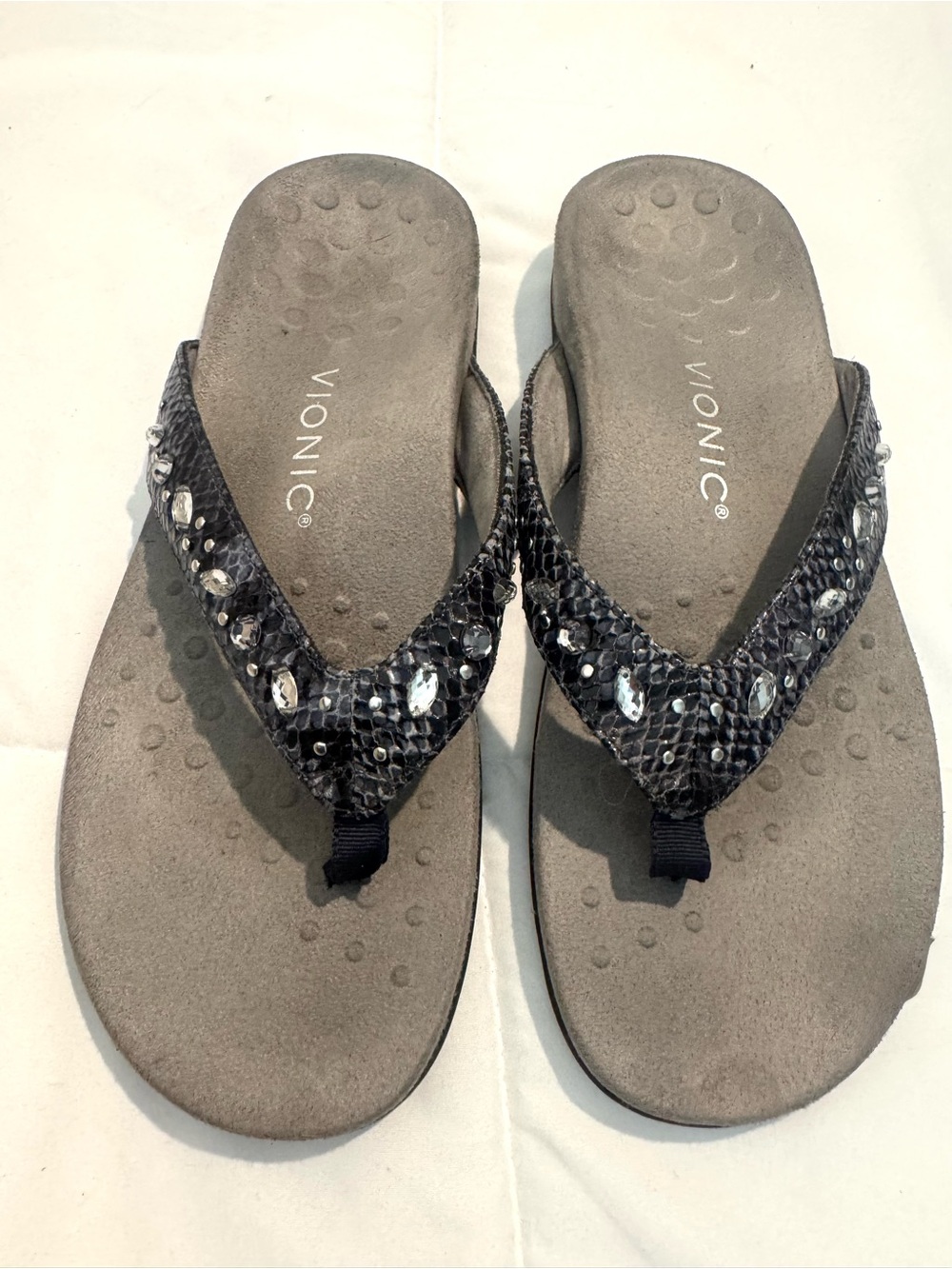 Vionic Black Jeweled Thong Sandals